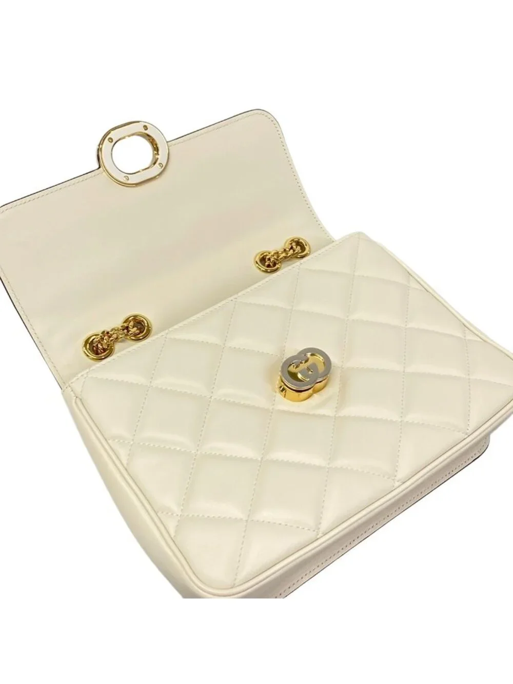 Gucci Shoulder Bag Deco Chain Ivory Leather